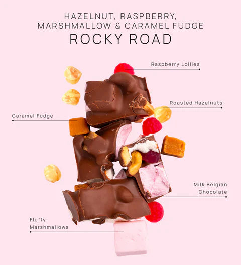 Hazelnut, Raspberry, Marshmallow & Caramel Fudge Rocky Road - Gluten Friendly